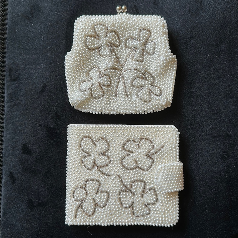 Vintage Hand Beaded Wallet and Coin Purse Set